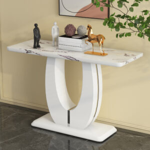 Modern Simple Glossy White Rectangular Counter Bar Table 47.24" x 18.11" x 29.52" For Living Room Bedroom Bedside Entrance House Balcony Office Bathroom. BT-1280