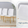 Luxury Simple Chair - Set of 4 White PU Material High Resilience Dining Chair with Metal Gold Leg.The Chair Back Has a Vertical Stripe Design With Smooth And Uniform Lines.