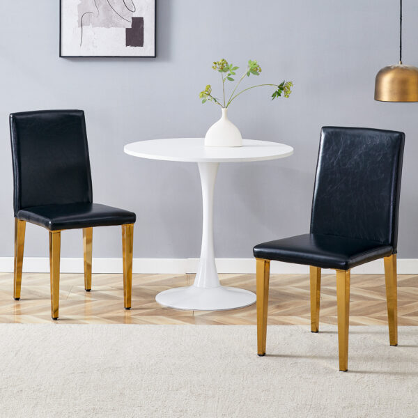 dd601db1caaa46509e293b3642da4d42_52a99bc1e550d47efc447afc08786ab2 Two Black PU dining chairs, Golden Metal Legs.Simple and versatile, comfortable and accompanied. Exquisite and versatile dining chairs unlock a comfortable new experience.(Set of 2)