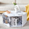 Hexagonal MDF coffee table, characteristic pattern stickers, multi-hole design to give more storage space, simple and convenient design makes it suitable for all kinds of style scenes.
