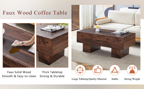 dd83aecbf7704869af3cf8247da19f63_890aa7a2b6c38b5e81635796b2e1a41e Modern Simple Walnut Colored Texture Sticker MDF Coffee Table - 43.3"x21.6"x17.2" Practical Model.Making it an ideal addition to any living room or apartment.