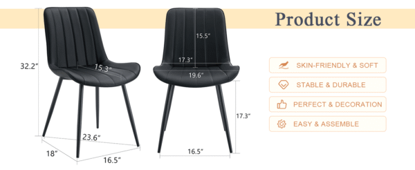 dd983492af9e4dbd8014feb75304c270_65b9a72028a2000894653c9ff9565130 Extended Seat Cushion PU Black Dining Chair Set - Four Pieces,Ergonomic Design.Smooth line design,Integral metal leg structure,Can integrate well into various modern home decoration styles.