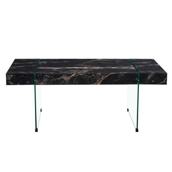 dd9f2d2ad6e74e8c8b636a0ec59144c0_5ac94290b42fbfffeac0250b3eb7ab89 43.3"x23.6" Black Marble-Patterned MDF Coffee Table with Tempered glass legs.Suitable for Living Room.It can be used not only as a coffee table but also as a side table or display stand.