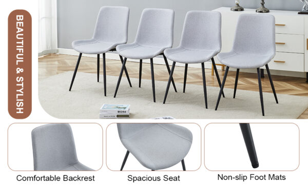 dda0b0390ef14dd684d026ece2911e70_38bd678a3c591ea23f3d1de957a9170e Comfortable Linen-Cotton Dining Chair Set - Six Pieces in Light Gray.Integrated Seat and Backrest,Linen-Cotton Material,Curved Widened Cushion Design For More Comfort.