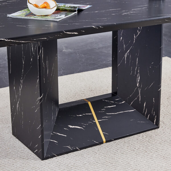 This modern dining table with MDF marbled design gives you a luxurious and elegant feel, adding a touch of elegance whether it is a family dinner or entertaining guests.