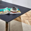 63"x31.5x30" Black Marble-Patterned Slab Dining Table with Stainless Steel Butterfly Legs.The tabletop is designed to be scratch and heat resistant.Slabs Tabletop,Stainless Steels Legs.