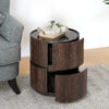 MDF ITALIAN HIGH-GRADE DOUBLE-LAYER STORAGE ROUND SIDE TABLE, BROWN AND BLACK COLOR