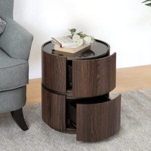 MDF ITALIAN HIGH-GRADE DOUBLE-LAYER STORAGE ROUND SIDE TABLE, BROWN AND BLACK COLOR