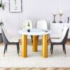 Round white dining table, artificial marble glass stickers, golden MDF legs, kitchen dining table, living room dining table 40 "* 40" * 29.4 "F-X03
