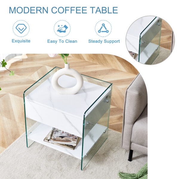 def7ca625ae54398b5cff7e479e8b7e4_d1790d1c9b0c018c8f26b6acf457bb47 Bedside table with drawers. The board surface is MDF sticker, and both sides are transparent tempered glass. The design is simple and elegant, with excellent storage functions.