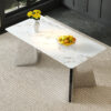 63"x31.5x30" Luxurious Cold Jade Sintered Stone Dining Table with Silver Stainless Steel Butterfly Legs.The tabletop is designed to be scratch and heat resistant.Sintered Stone Tabletop.