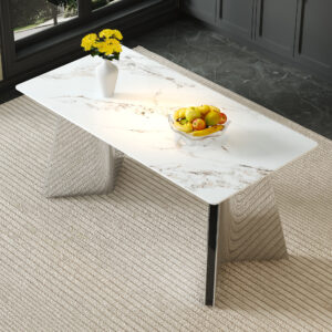 63"x31.5x30" Luxurious Cold Jade Sintered Stone Dining Table with Silver Stainless Steel Butterfly Legs.The tabletop is designed to be scratch and heat resistant.Sintered Stone Tabletop.