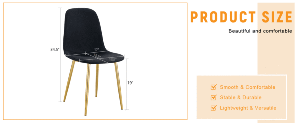 df160663b6a14cecaea3c3c45a20a712_80f61cf662d1b7c5fbc657428964f574 Luxury Simple Chair - Set of 4 BLACK Linen-Cotton Material High Resilience Dining Chair with Metal Golden Leg.Integral metal leg architecture,Suitable for various interior decoration styles.