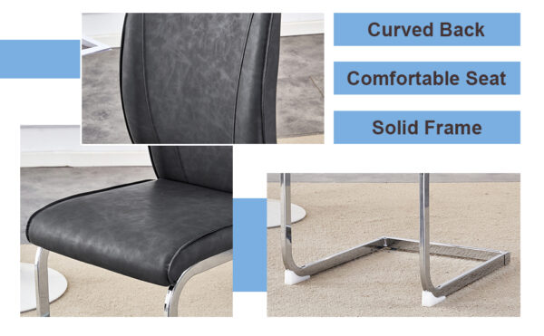 df2a42e888ee44b58d4d9c38fdeb9ec3_128494bf9e11bbf44af61ba912e40c7e Luxury Simple Arch Chair - Set of 4 Dark Gray PU Material High Resilience Dining Chair with Arched Metal Silver Leg.Crazy Horse Texture PU Dining Chairs.