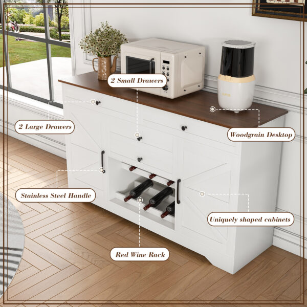 df2c204034a040c0aa733e20fbf577e0_50c45fcde1c62ed4376caeb4fb4da478 54" Farmhouse Buffet Sideboard with Storage Cabinet & Adjustable Shelf – Wood Top Dining Table with Drawer, Kitchen Storage Cabinet for Dining Room, Living Room, White