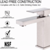 Single Handle Bathroom Faucet, Brushed Nickel Single Hole Bathroom Faucet, Solid Brass Modern Bathroom Sink Faucet Heavy Duty Vanity Square Bathroom Faucet with Pop-up Drain & Water Supply Hoses