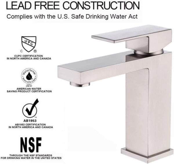 df63c594f5c74bf79bedfbba2eb82f9f_f3ac338f6c7a2270c93d5fc8cb9b5228 Single Handle Bathroom Faucet, Brushed Nickel Single Hole Bathroom Faucet, Solid Brass Modern Bathroom Sink Faucet Heavy Duty Vanity Square Bathroom Faucet with Pop-up Drain & Water Supply Hoses