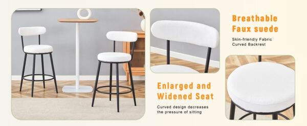 Fashionable and Comfortable - Two Sets of Ergonomic High Legged Bar Chairs,With White Fabric Cushions And a Total Height Of 35.5 Inches.Black And White Classic Color Scheme, Fashionable And Versatile.