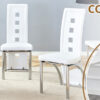 Table and chair set.63"*35.4" White Imitation Marble Pattern MDF Dining Table Set - 6 PU Chair With White Saddleback, Geometric Pattern Backrest,Silver Curved Metal Leg.Suitable For Various Scenes.