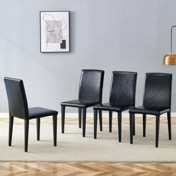 df8f55115f0143f1b351cfa18c85f5e4_5071c4a254818dce2bb69a00ee507d6b Four black PU dining chairs, simple and versatile, comfortable and accompanied. The exquisite and multifunctional dining chair has opened up a comfortable new experience. (4-piece set)