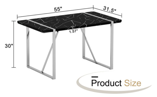df9ae780d8054a6392a6ab0c3c28d0bd_34d1f484bfcf8aa33b2023a529e25154 A rustic industrial rectangular MDF black dining table for 4-6 people, with a 1.5 "thick MDF desktop and electroplated metal legs, used for writing tables, kitchens, terraces, dining rooms55"*31.5*30