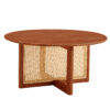 A natural and elegant deep red wooden coffee table with artificial rattan decorations, perfect for a fashionable living room and comfortable tea drinking time