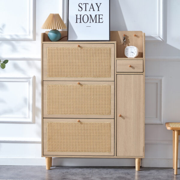 Modern minimalist storage cabinet, Japanese rattan shoe cabinet, bed top cabinet, small home furniture. Suitable for corridors and living rooms.    W115170127