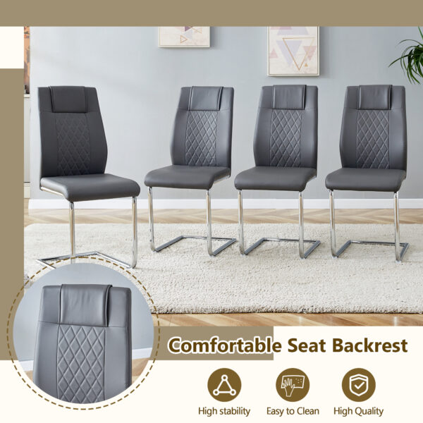 e04b5043a249434ea402db2b67b70193_8a728946ca1167ad05b97018f2f4d83d Table and chair set.63*31.4 Inch Luxurious Cold Jade Sintered Stone Dining Table Set- 4 Dark Gray High-quality PU Chairs With Arched Silver Metal Legs.Perfect For Dinner Room,Meeting Room,Kitchen,etc.