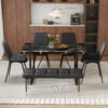 Table and chair set.Modern Black Marble Pattern MDF Dining Table Set - 55"x31.4" with 4 Extended Seat Cushion PU Dining Chairs and 1 Bench,A Choice of Subtle Luxury for Modern Homes.