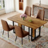 Table and chair set.67"x36" Wood-Textured MDF Dining Table Set with 4 Brown Suede Chairs.MDF sticker,Wood colored texture sticker,Brown armless dining chair,Suitable for kitchen,Dining room,etc.