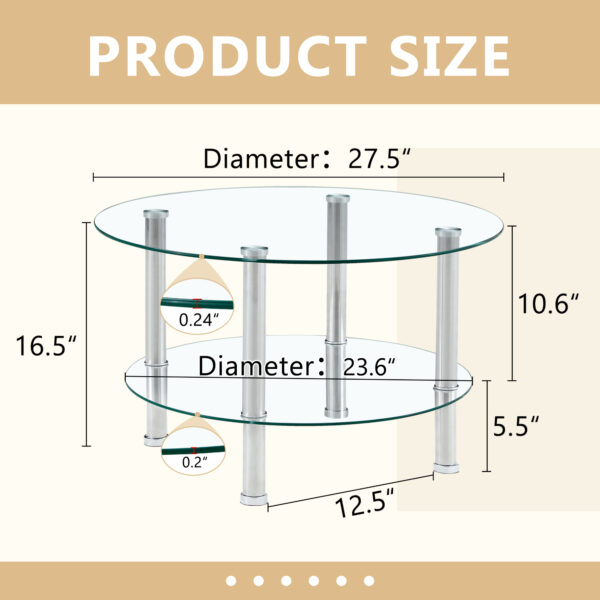 e097c22eb62b46369c6c6057e1ccf2dd_828d8c1c53b5f1875f1e2a74c598e187 Contemporary Minimalist Double Layer Tempered Glass Coffee Table - 27.5" Top and 23.6" Bottom.Reinforced Glass Tabletop,Stainless Steel Silver Plated Legs.