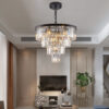 (Same as W1340P188542/L5007-600-B) 24" Contemporary Crystal Modern Chandeliers Crystal Ceiling Chandelier 4 Tier Black Chandelier Lighting for Dining Room Living Room Bedroom (Bulbs Not included)