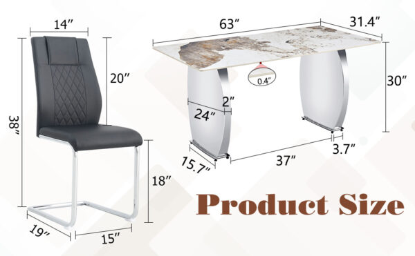 e0cde9bb85844b7a832d824209be911a_707c61162f50099a63f33cd6bda6a861 Table and chair set.63*31.4 Inch Pandora Patterned Sintered Stone Dining Table Set - 6 Black Chairs With Silver Metal Legs.Modern Light Luxury.Perfect For Dinner Room,Meeting Room,Kitchen,etc.