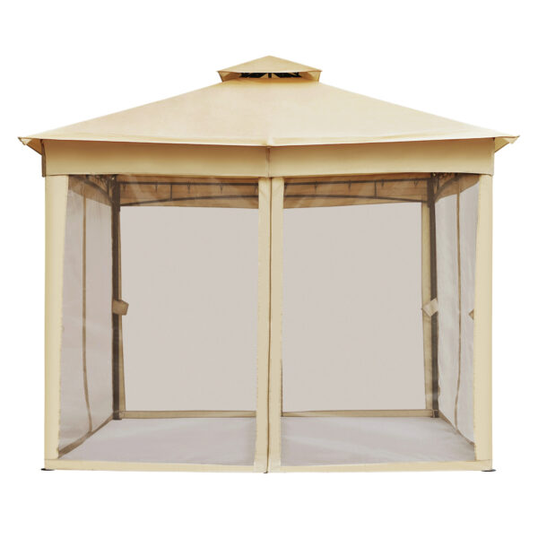 TREXM 10x12 Outdoor Gazebo Tent with Double Roofs, Patio Gazebo with Mosquito Netting, Patio Canopy for Backyard, Garden, Lawn and Deck (Beige)