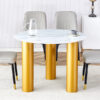 Table and chair set, round table with white marble pattern, gold MDF table legs, soft and comfortable dining chair, suitable for kitchen and living room