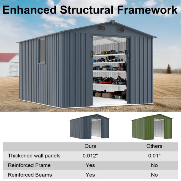 e0f86cb3a7d342878d4d433f108f44b5_5a142c2274bfad16c784a0d9a3c4ac40 8x10 FT Outdoor Storage Shed, Large Metal Tool Sheds with Window and Lockable Doors, Garden Shed for Backyard Garden Patio Lawn, Dark Grey
