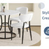 Table and chair set.A Modern Minimalist Circular Dining Table With A Diameter Of 33.3 Inches.Paired With 4 White Minimalist Ergonomic Dining Chair, With A Curved Backrest For Comfortable Design.