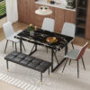 Table and chair set.Modern Black Marble Pattern MDF Dining Table Set - 55"x31.4" with 4 Extended Seat Cushion PU Dining Chairs and 1 Bench,A Choice of Subtle Luxury for Modern Homes.