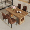 Table and chair set.64.5 x 35.4 Inch Stylish Wood Color Textured Dining Table.Paried With 4 BrownTechnology-Fabric Dining Chairs.Suitable for kitchen,Dining room,etc.