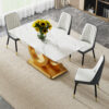 A large modern minimalist rectangular dining table suitable for 6-8 people, equipped with gold MDF OC shaped brackets and aureate base, suitable for kitchen, living room, dining room F-OC