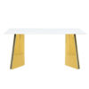 63"x31.5x30" Luxurious Snow Mountain Stone Slab Dining Table with Golden Stainless Steel Butterfly Legs.The tabletop is designed to be scratch and heat resistant.Slabs Tabletop,