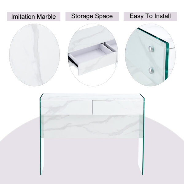 White environmental protection MDF minimalist dresser, desk, desktop computer desk, with double drawer storage space, simple home, perfect for various styles of home environment.