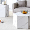 Modern minimalist style hexagonal white marble patterned MDF coffee table set (two-piece set) .Complex texture patterns, style and texture coffee table to redefine your interior decoration.
