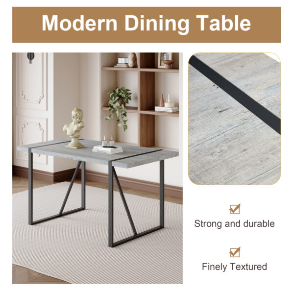 e1e8b0f692f34c46bd19f9cfa791d716_e3895eddf86c1a78e9b74a22eb2c6cd8 Table and chair set. Modern minimalist grey marble textured MDF dining table with metal frame. Comes with 6 chairs with PU cushions and black metal legs.
