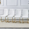 Modern dining chairs, dining room chairs, and golden leg cushioned chairs made of artificial leather, suitable for kitchens, living rooms, bedrooms, and offices. Set of 6 pieces (white+PU )C-001