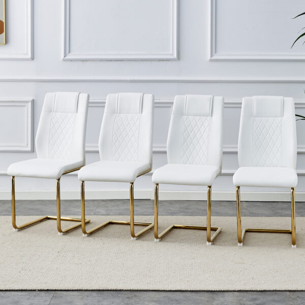 Modern dining chairs, dining room chairs, and golden leg cushioned chairs made of artificial leather, suitable for kitchens, living rooms, bedrooms, and offices. Set of 6 pieces (white+PU )C-001
