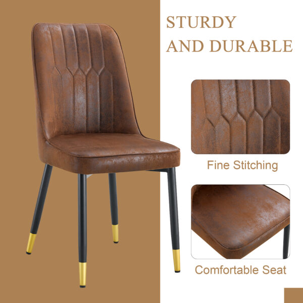 e1f76901fd714341b566ce67a47eb0c8_42262dae1add74e05ce51133e85a7a48 Table and chair set.67"x36" Wood-Textured MDF Dining Table Set with 4 Brown Suede Chairs.MDF sticker,Wood colored texture sticker,Brown armless dining chair,Suitable for kitchen,Dining room,etc.