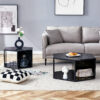 Modern Minimalist Black Hexagonal Coffee Table Set.Hexagonal MDF coffee table, characteristic pattern stickers, multi-hole design to give more storage space.Two coffee tables of different sizes.