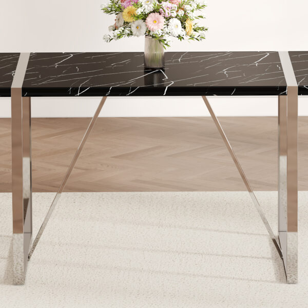 e25d9f23479f4a85bac4a0a3fa331e3c_d68cec4a8e8c8fd2cf4974d9f22a674c A rustic industrial rectangular MDF black dining table for 4-6 people, with a 1.5 "thick MDF desktop and electroplated metal legs, used for writing tables, kitchens, terraces, dining rooms55"*31.5*30
