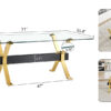 Dining table. Modern tempered glass dining table. Large modern office desk with gold metal legs and MDF crossbars, suitable for home and office use. Kitchen .71 ''x35.4''x30 '' 1105